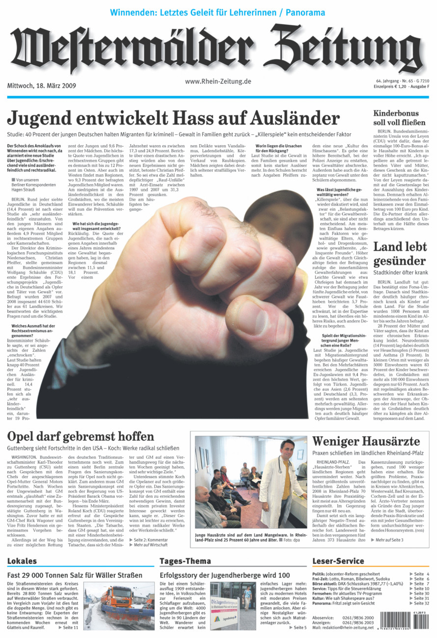 Westerwälder Zeitung vom Mittwoch, 18.03.2009