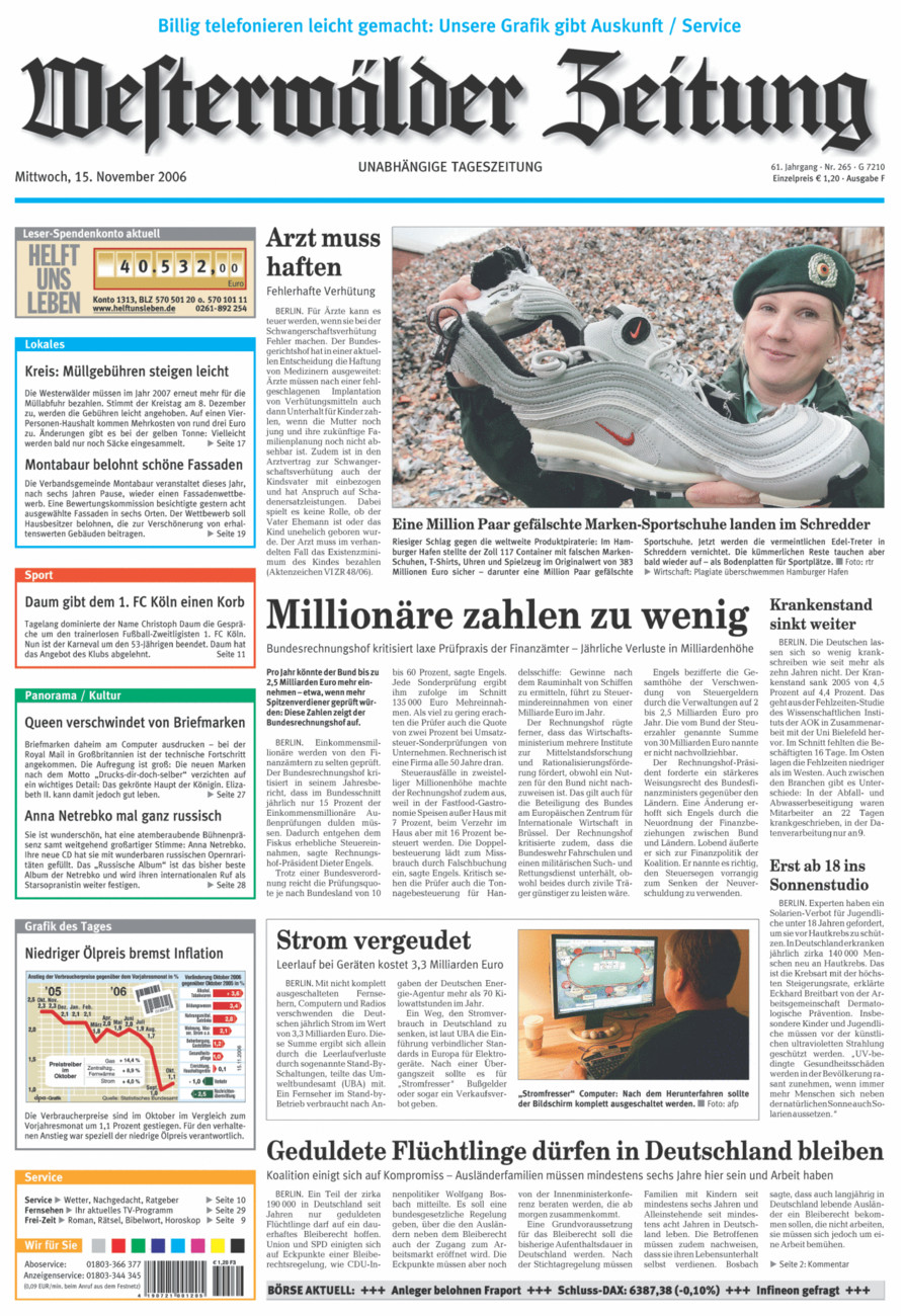 Westerwälder Zeitung vom Mittwoch, 15.11.2006