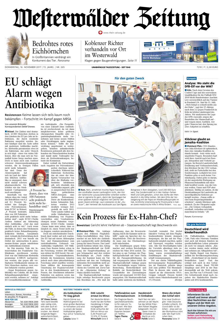 Westerwälder Zeitung vom Donnerstag, 16.11.2017
