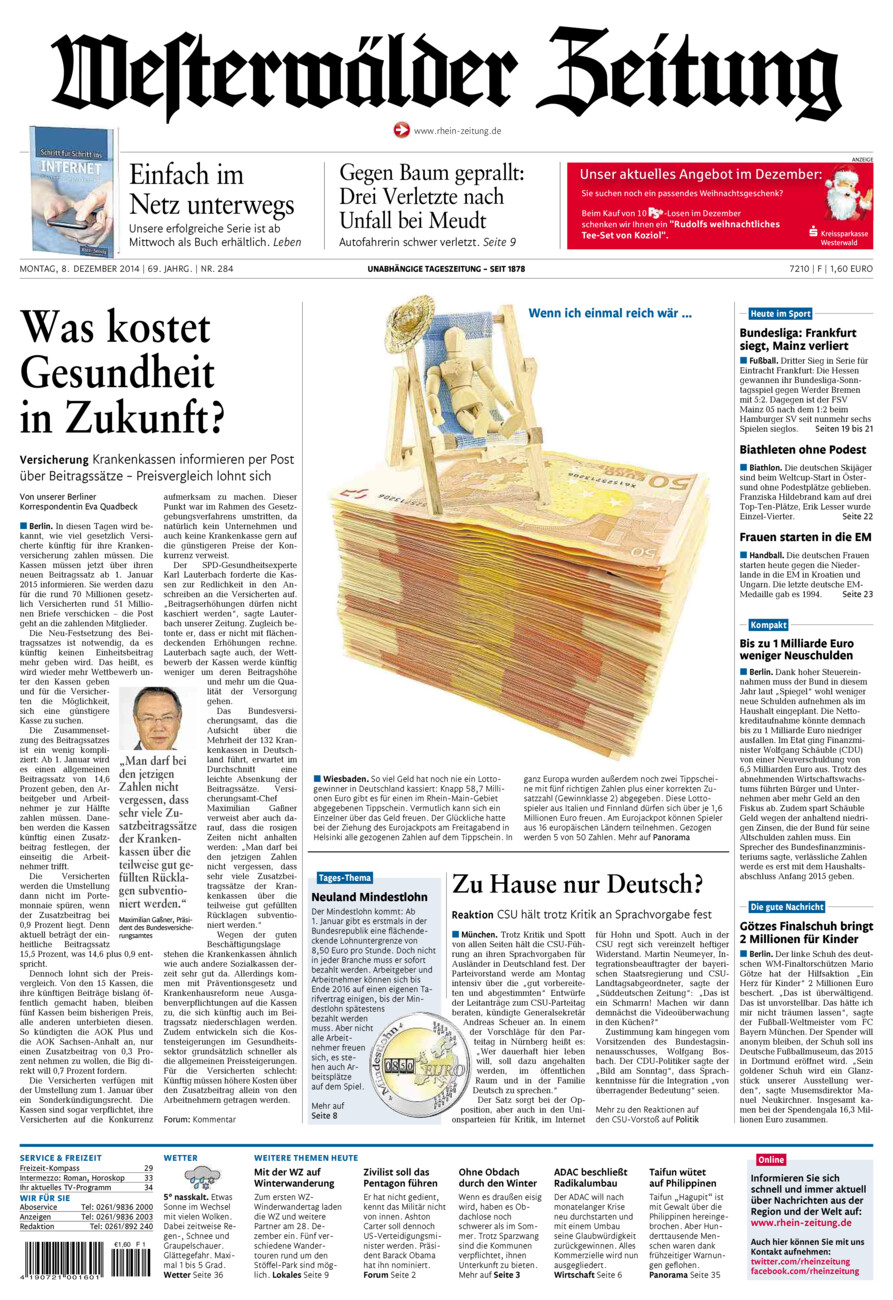 Westerwälder Zeitung vom Montag, 08.12.2014
