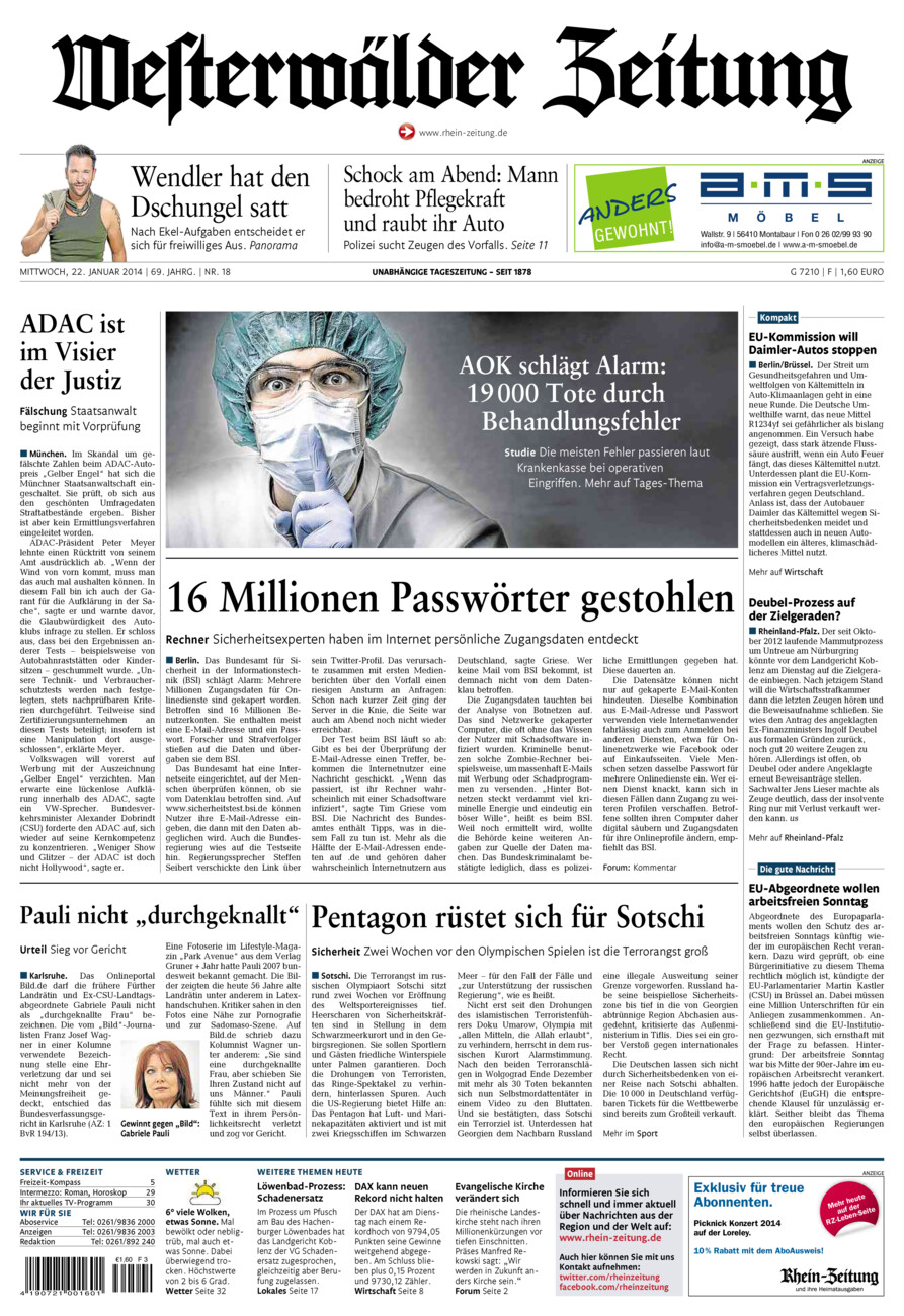 Westerwälder Zeitung vom Mittwoch, 22.01.2014