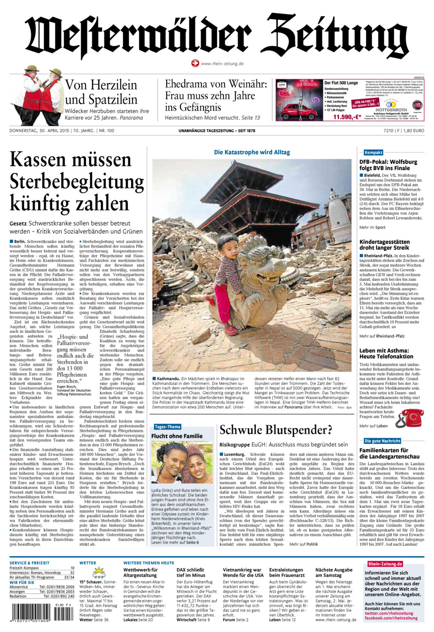 Westerwälder Zeitung vom Donnerstag, 30.04.2015