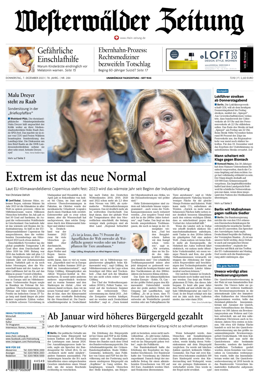 Westerwälder Zeitung vom Donnerstag, 07.12.2023