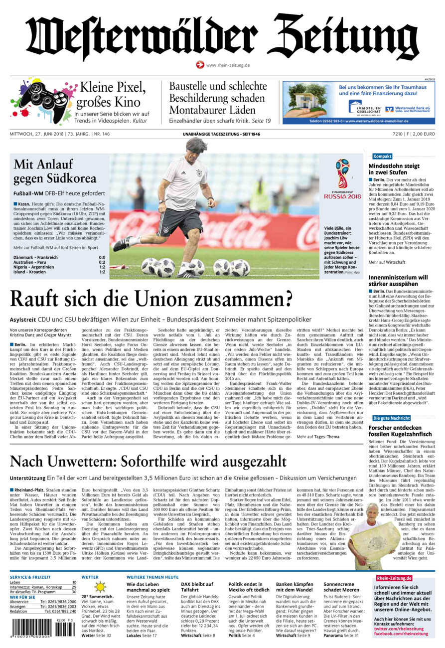 Westerwälder Zeitung vom Mittwoch, 27.06.2018