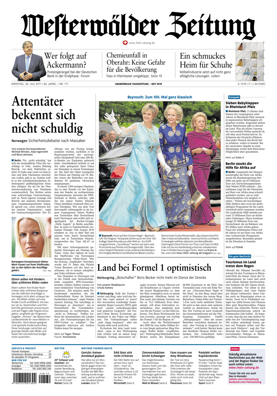 Westerwälder Zeitung vom Dienstag, 26.07.2011