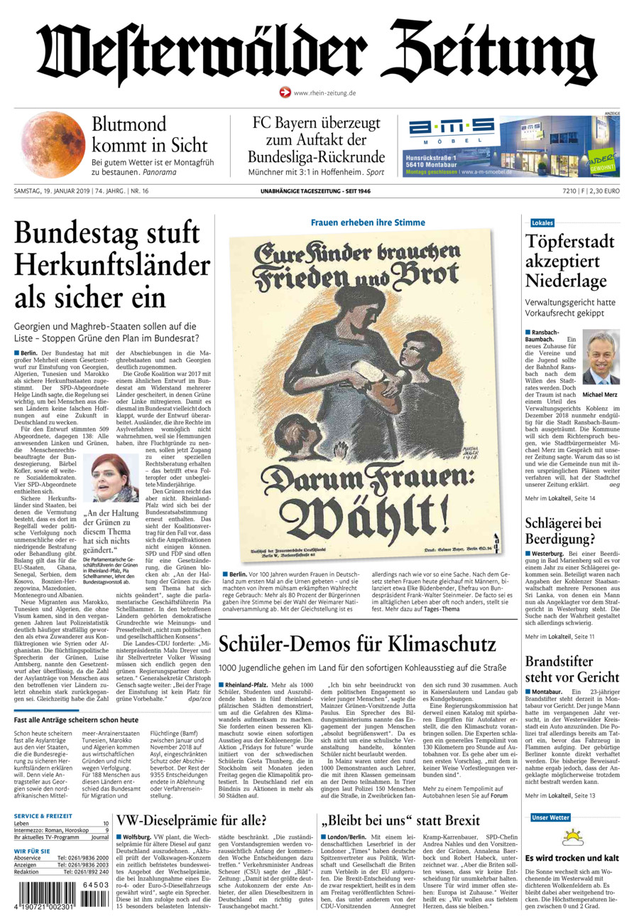 Westerwälder Zeitung vom Samstag, 19.01.2019