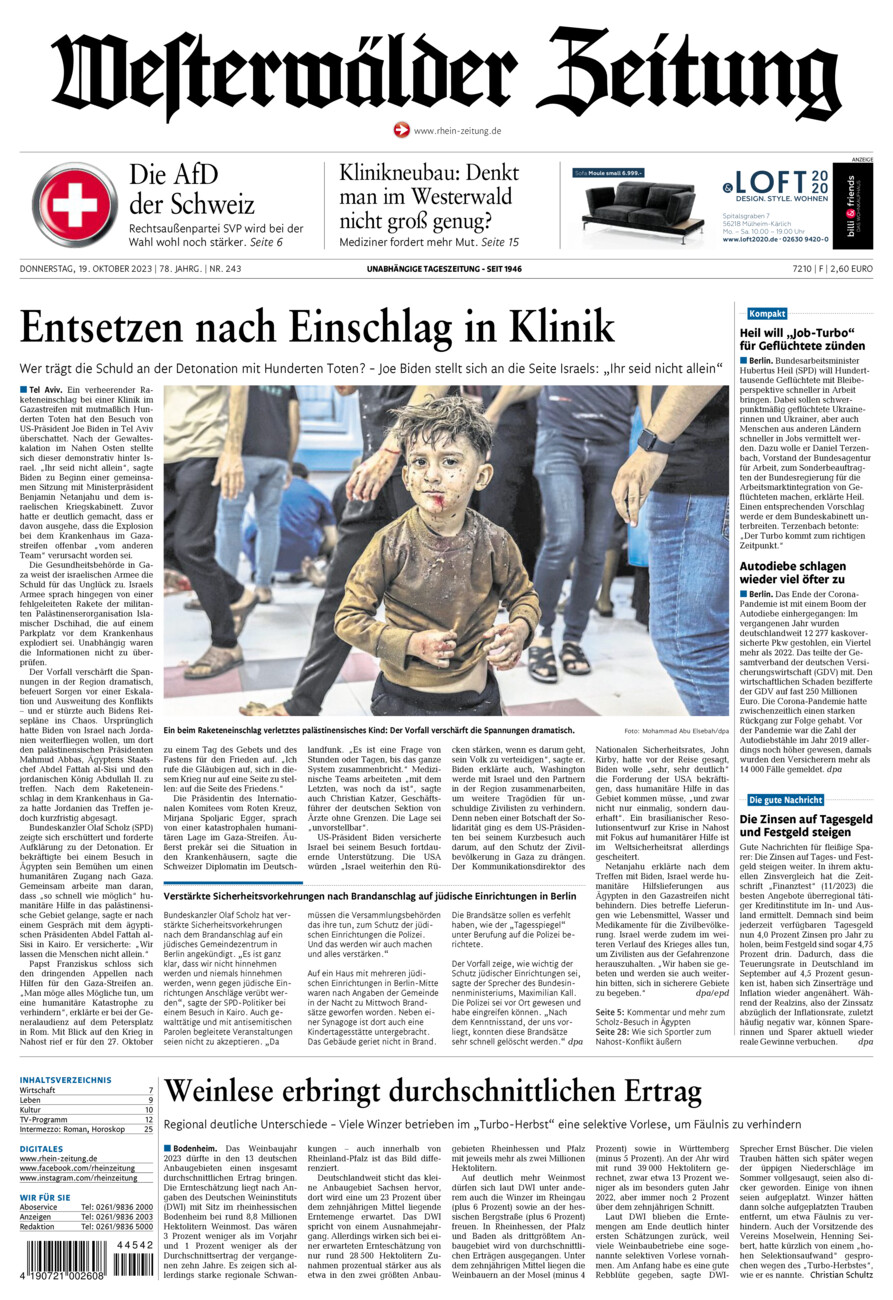 Westerwälder Zeitung vom Donnerstag, 19.10.2023