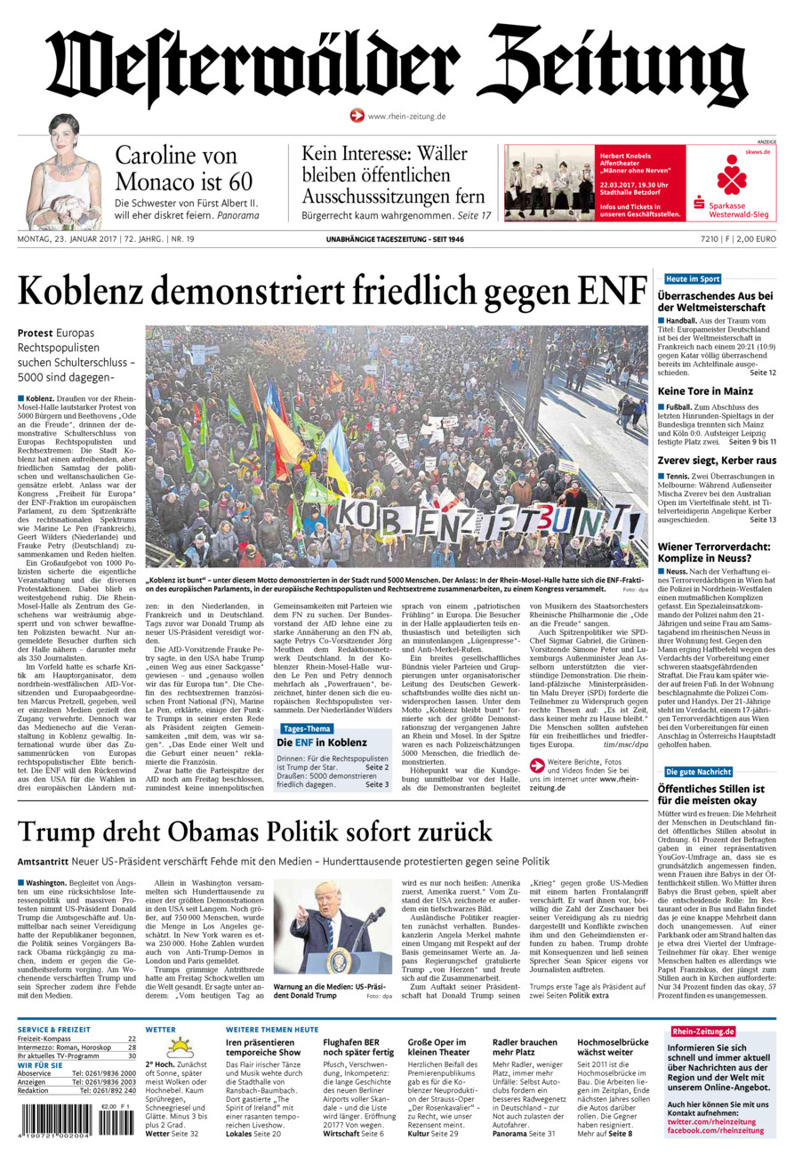 Westerwälder Zeitung vom Montag, 23.01.2017