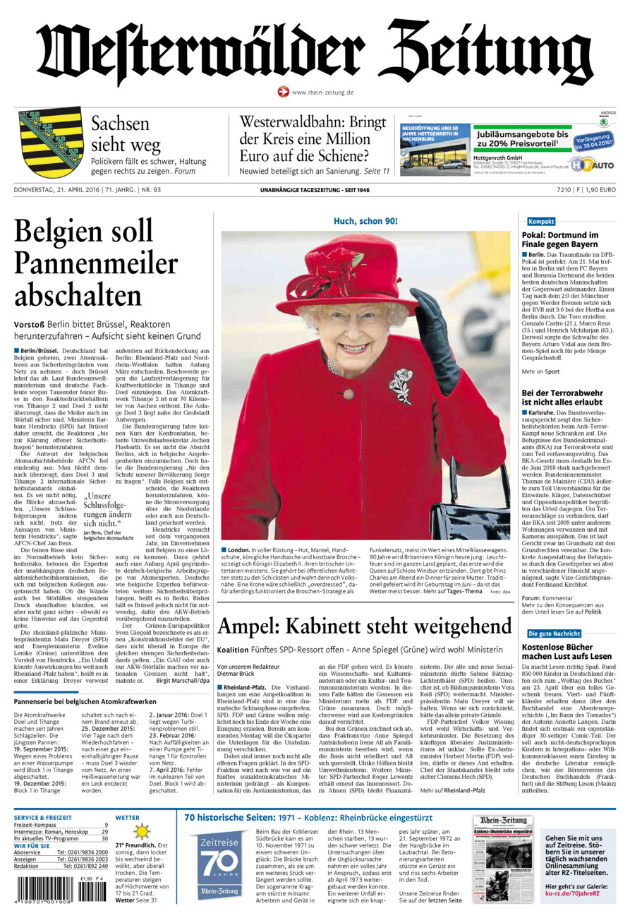 Westerwälder Zeitung vom Donnerstag, 21.04.2016