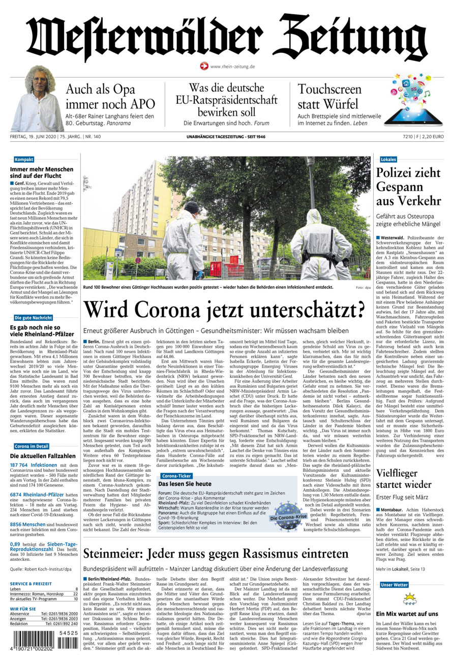 Westerwälder Zeitung vom Freitag, 19.06.2020