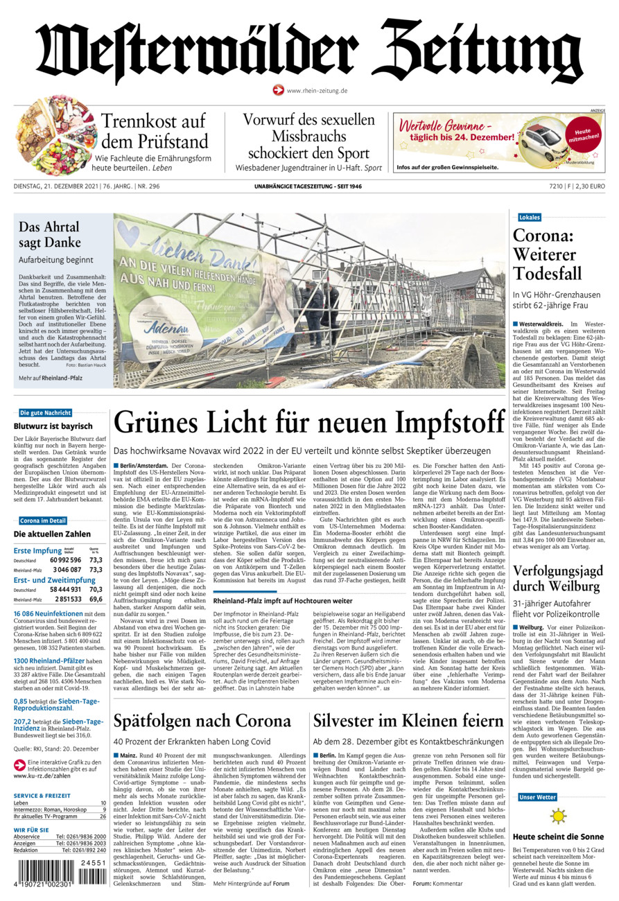 Westerwälder Zeitung vom Dienstag, 21.12.2021