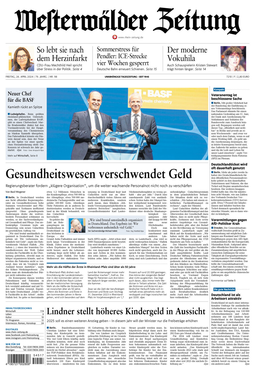 Westerwälder Zeitung vom Freitag, 26.04.2024