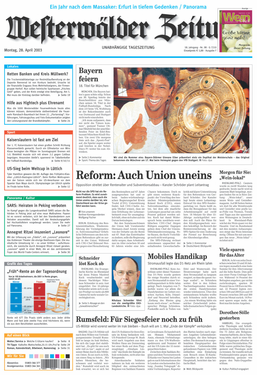 Westerwälder Zeitung vom Montag, 28.04.2003
