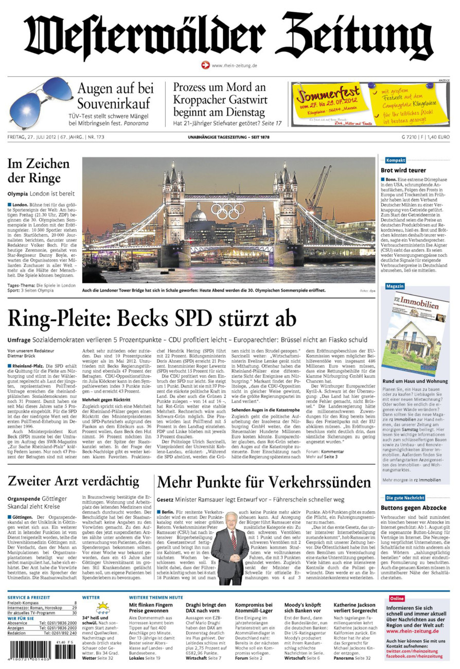 Westerwälder Zeitung vom Freitag, 27.07.2012