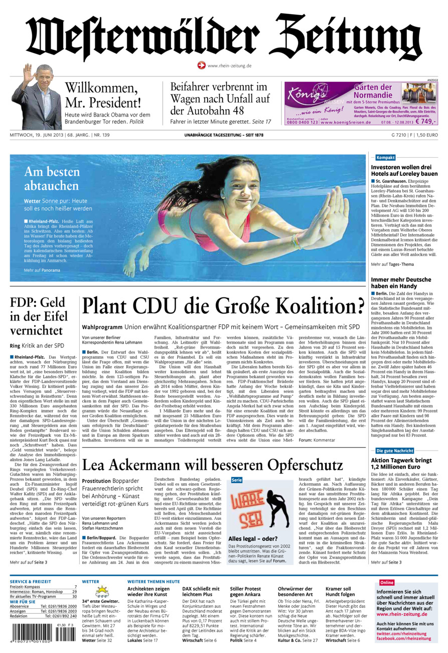 Westerwälder Zeitung vom Mittwoch, 19.06.2013