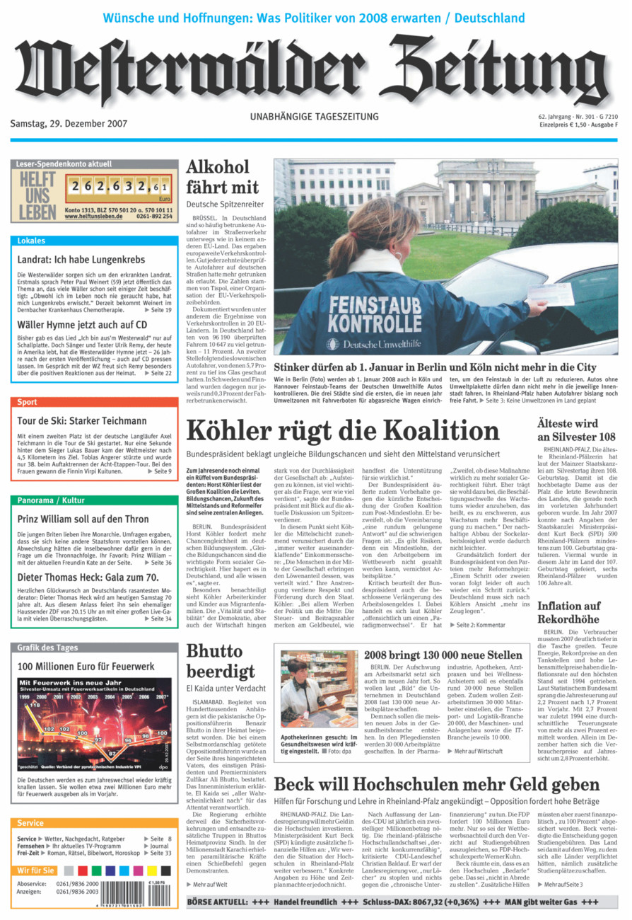 Westerwälder Zeitung vom Samstag, 29.12.2007