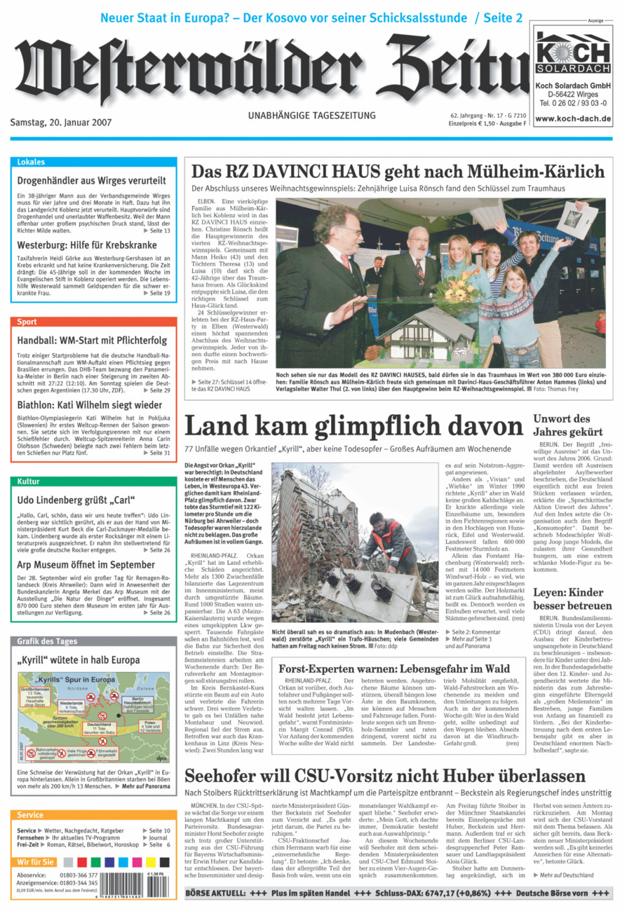 Westerwälder Zeitung vom Samstag, 20.01.2007