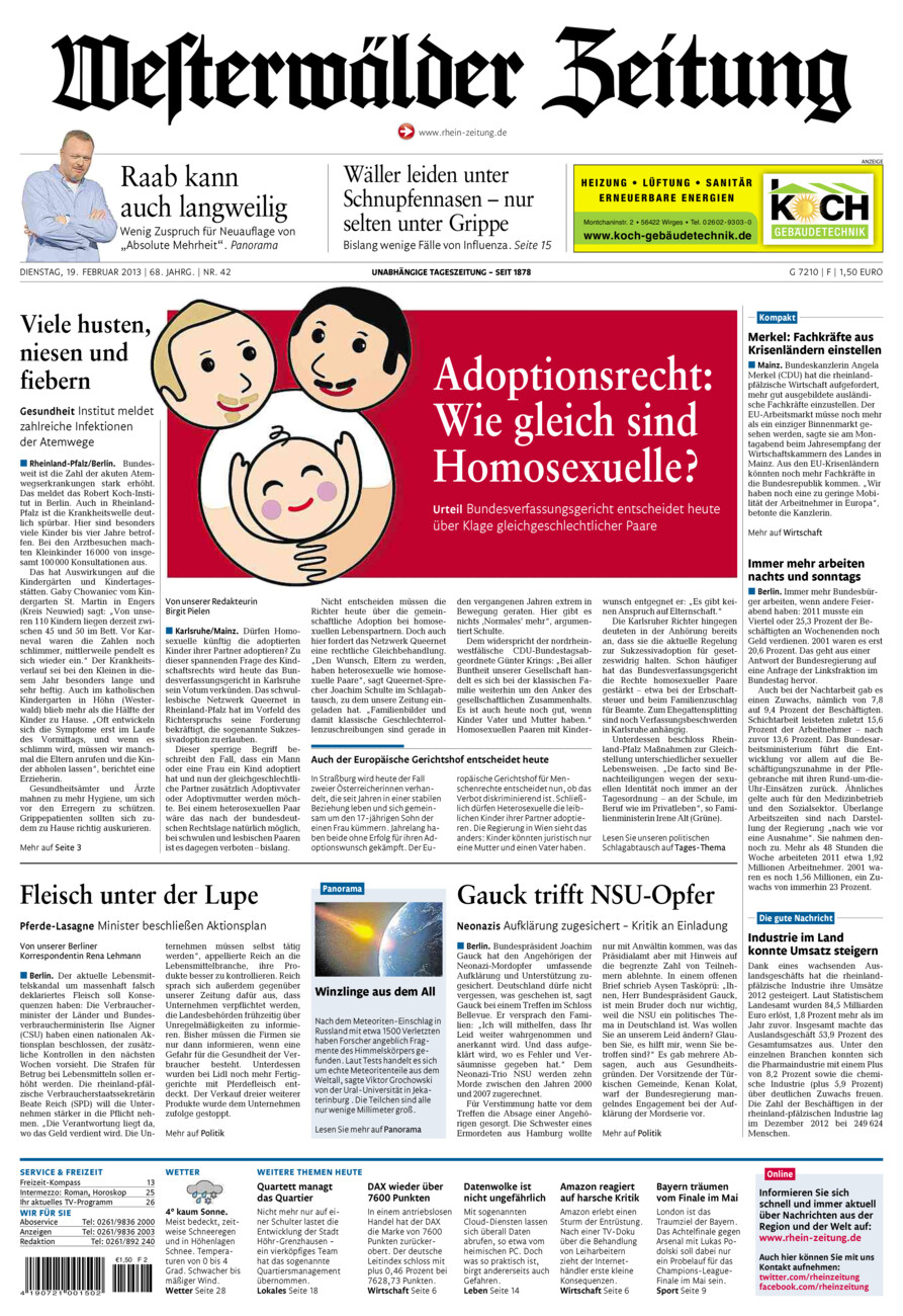Westerwälder Zeitung vom Dienstag, 19.02.2013