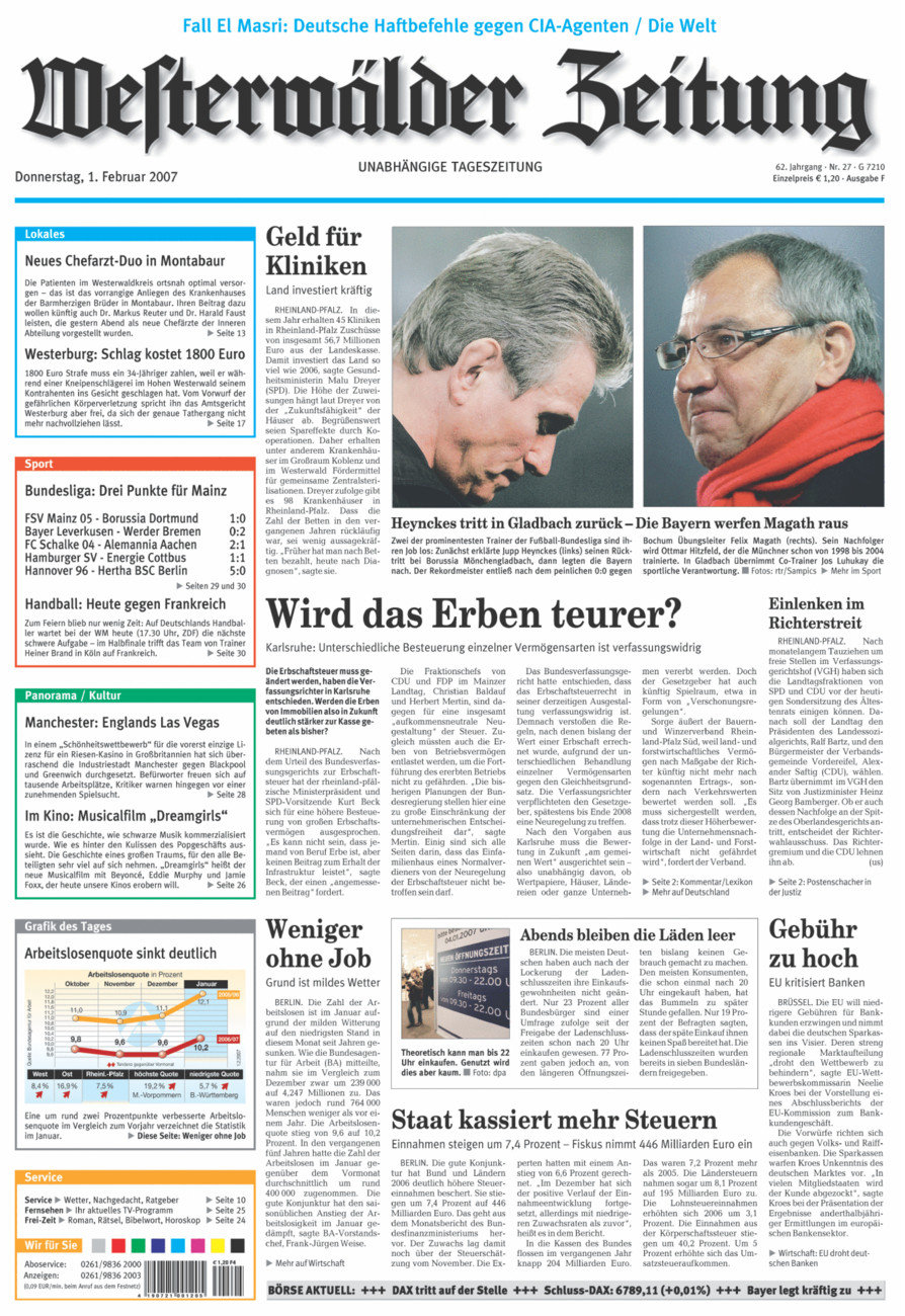 Westerwälder Zeitung vom Donnerstag, 01.02.2007