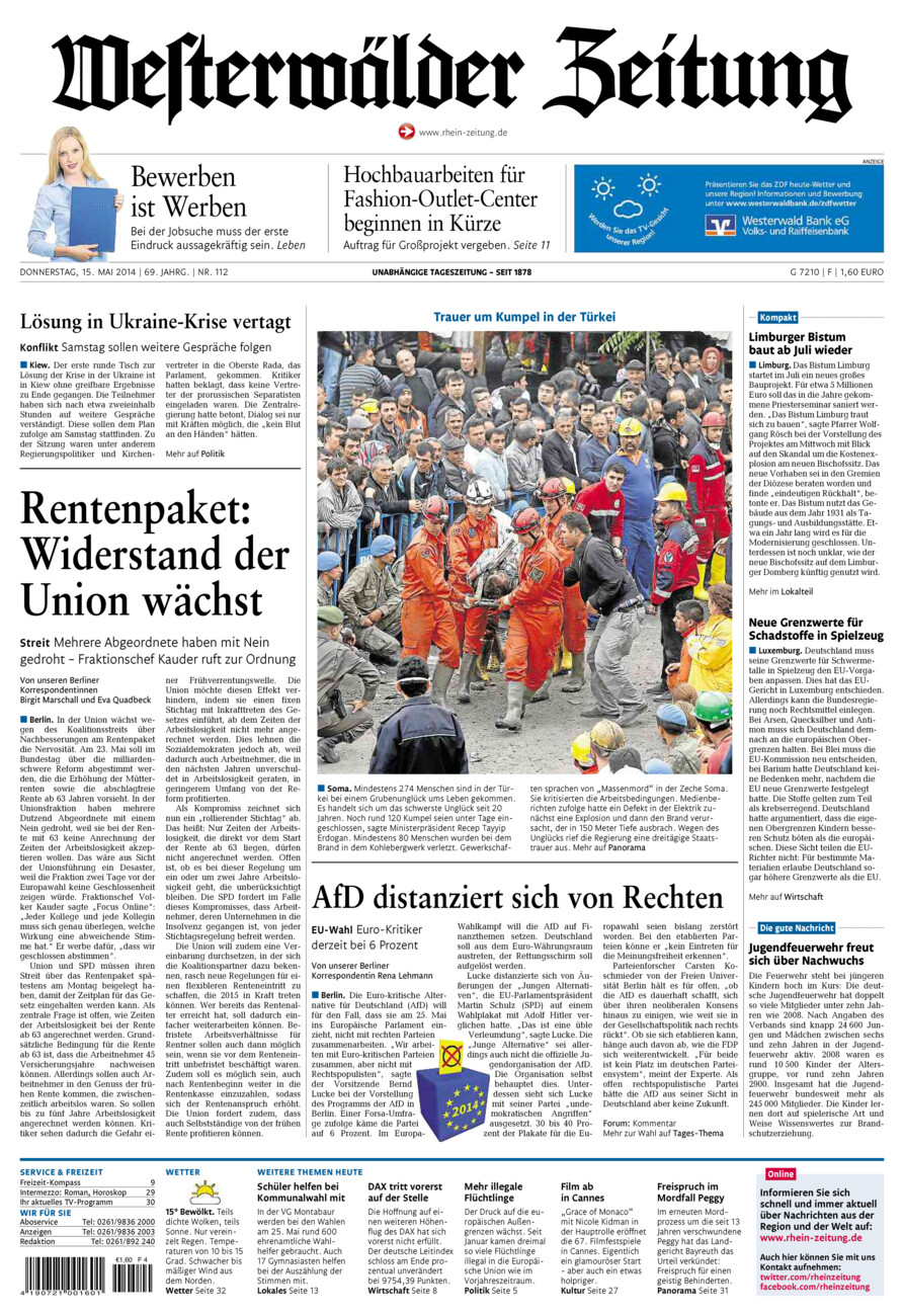 Westerwälder Zeitung vom Donnerstag, 15.05.2014