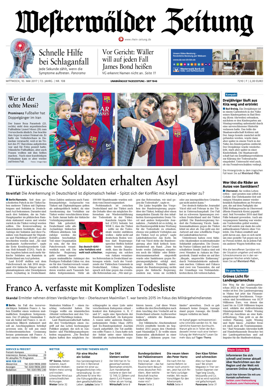 Westerwälder Zeitung vom Mittwoch, 10.05.2017