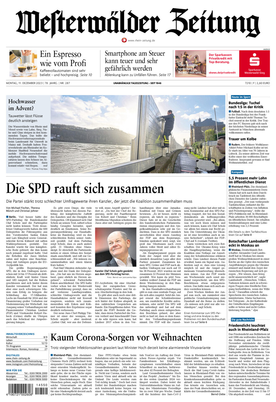 Westerwälder Zeitung vom Montag, 11.12.2023