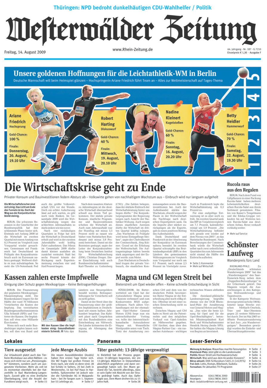 Westerwälder Zeitung vom Freitag, 14.08.2009