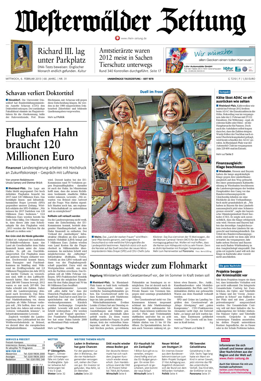 Westerwälder Zeitung vom Mittwoch, 06.02.2013