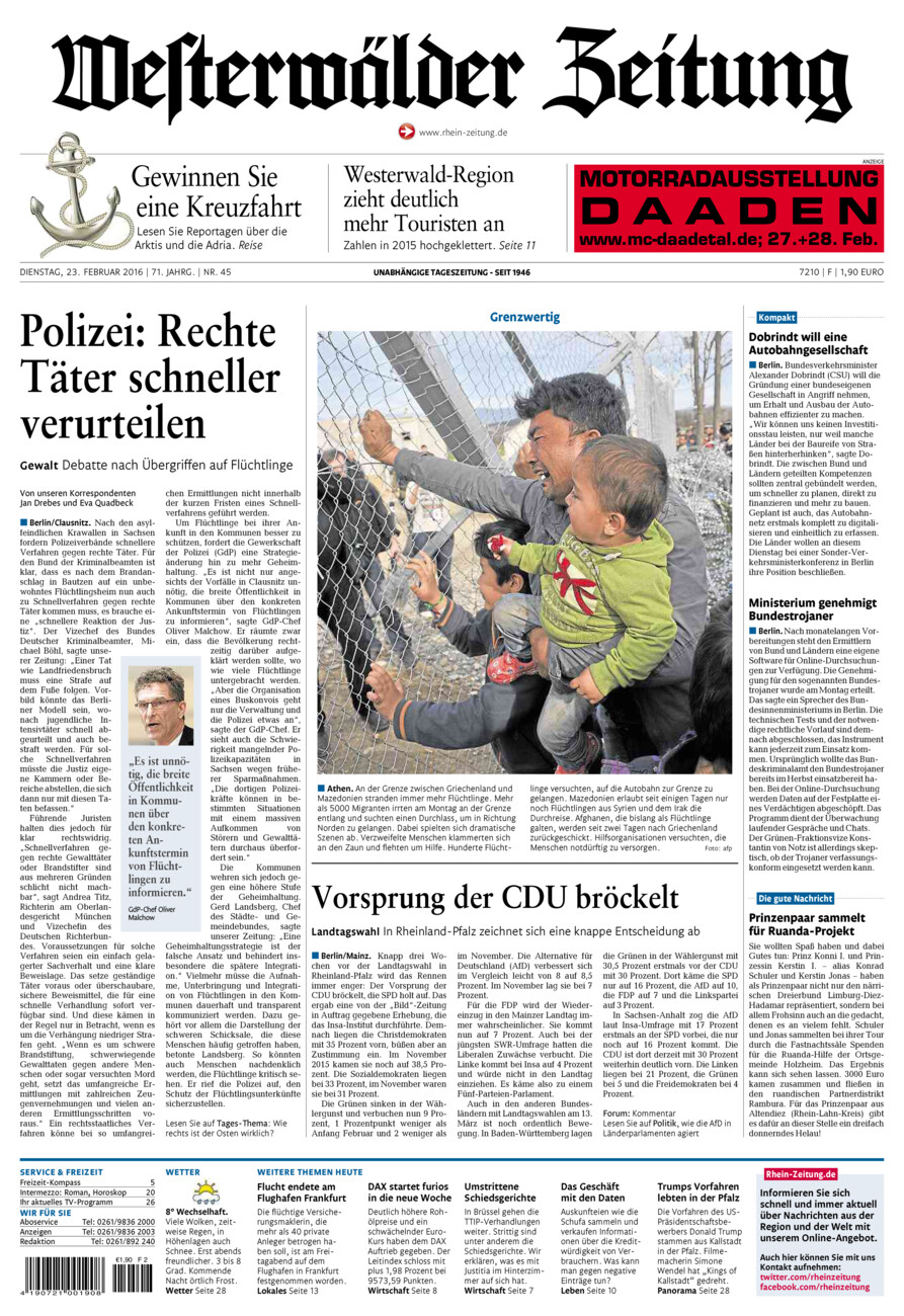 Westerwälder Zeitung vom Dienstag, 23.02.2016