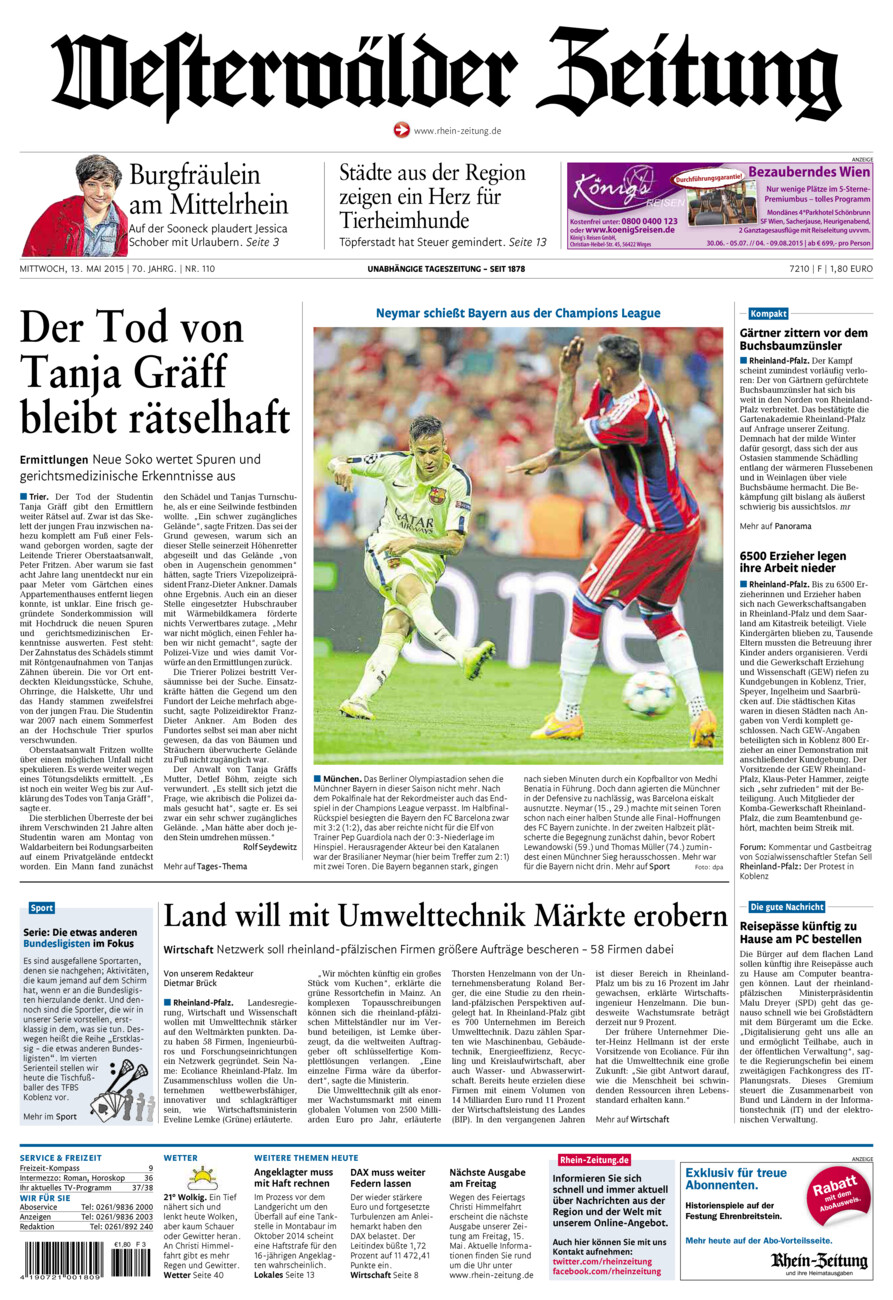 Westerwälder Zeitung vom Mittwoch, 13.05.2015