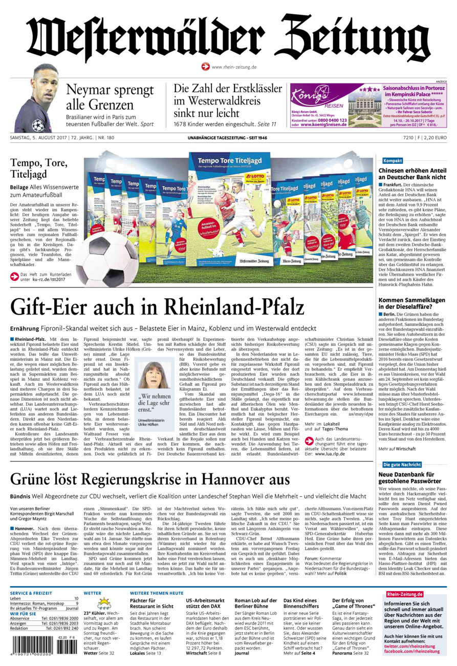 Westerwälder Zeitung vom Samstag, 05.08.2017