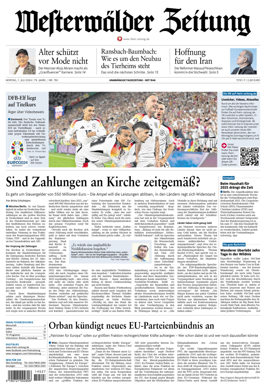 Westerwälder Zeitung vom Montag, 01.07.2024