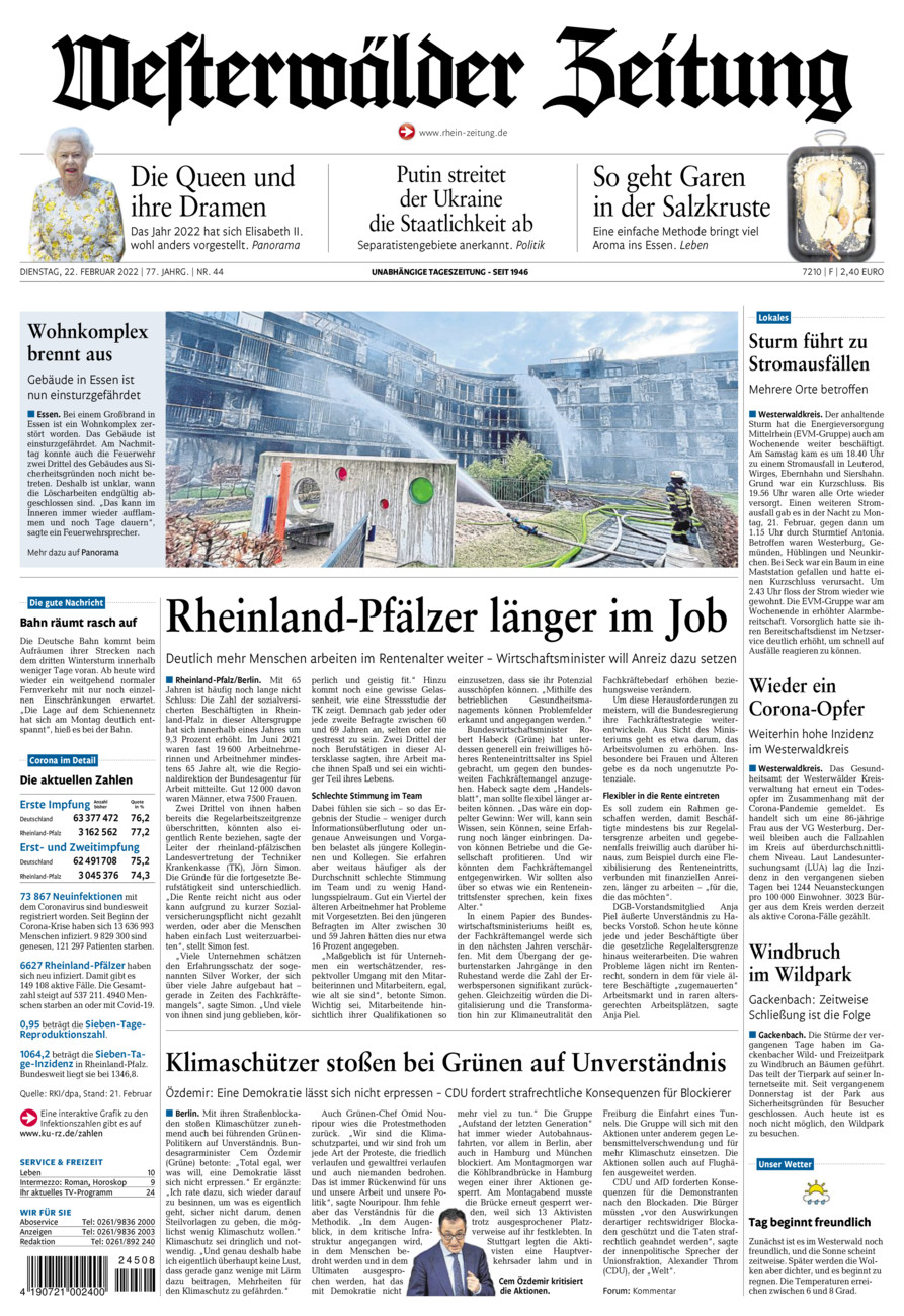 Westerwälder Zeitung vom Dienstag, 22.02.2022