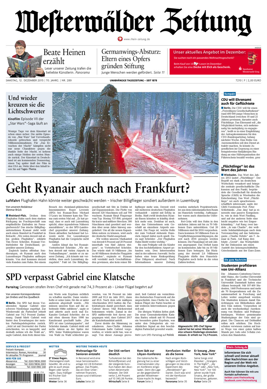 Westerwälder Zeitung vom Samstag, 12.12.2015