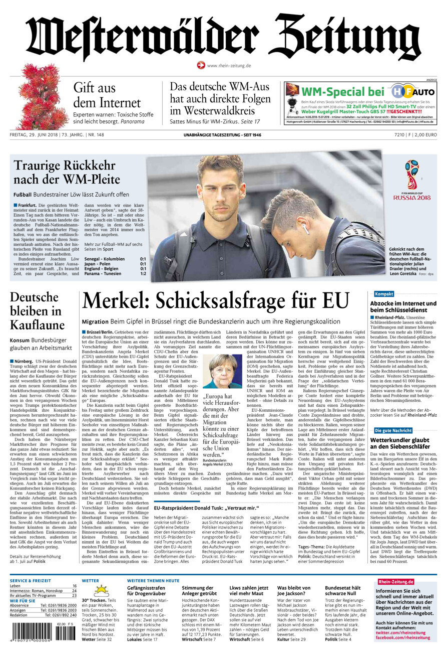 Westerwälder Zeitung vom Freitag, 29.06.2018