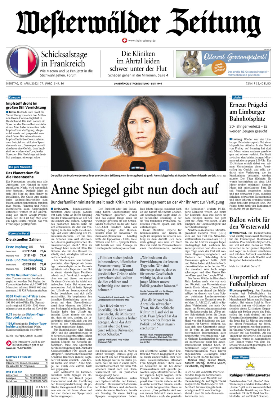 Westerwälder Zeitung vom Dienstag, 12.04.2022