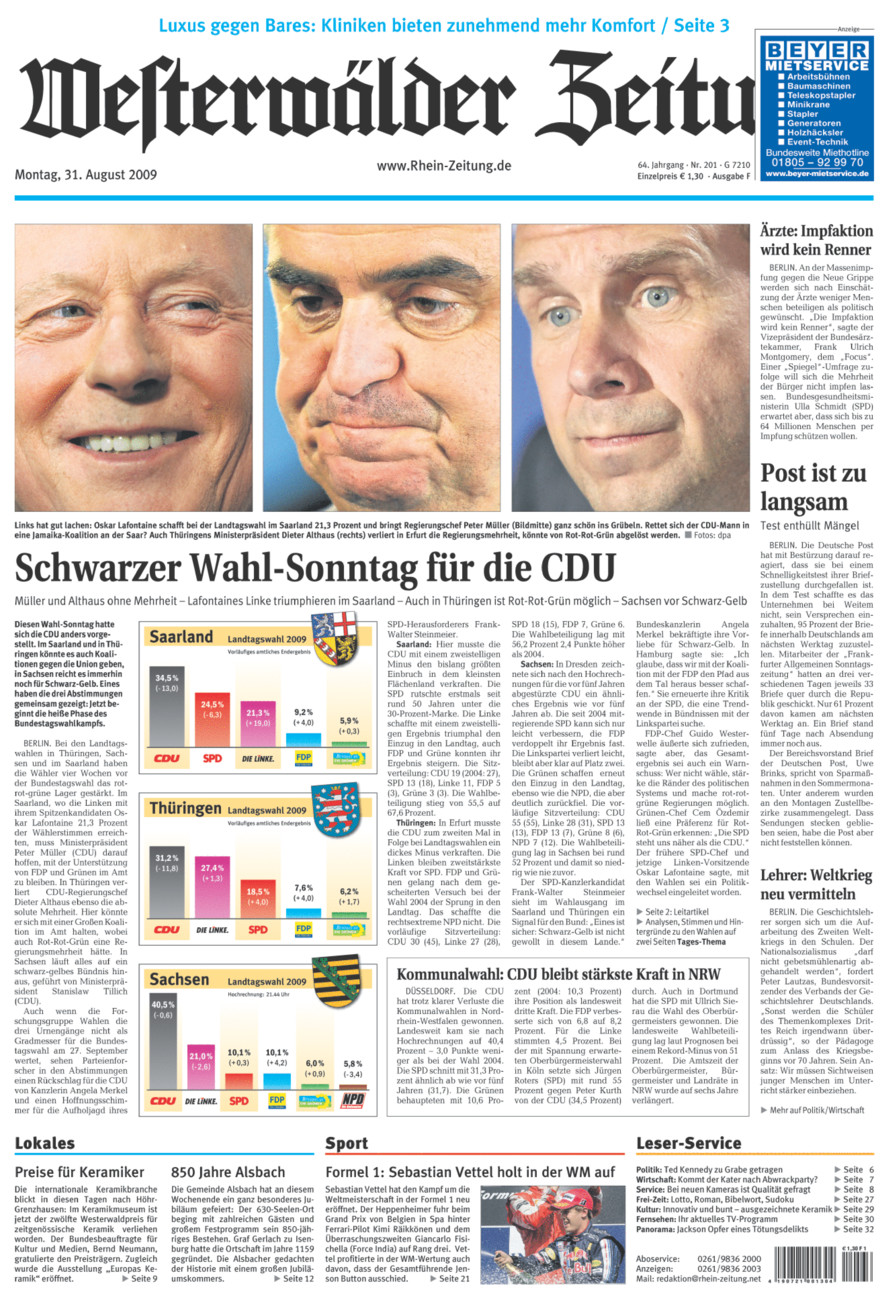Westerwälder Zeitung vom Montag, 31.08.2009