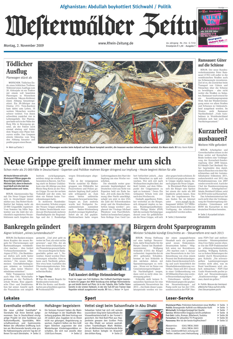 Westerwälder Zeitung vom Montag, 02.11.2009