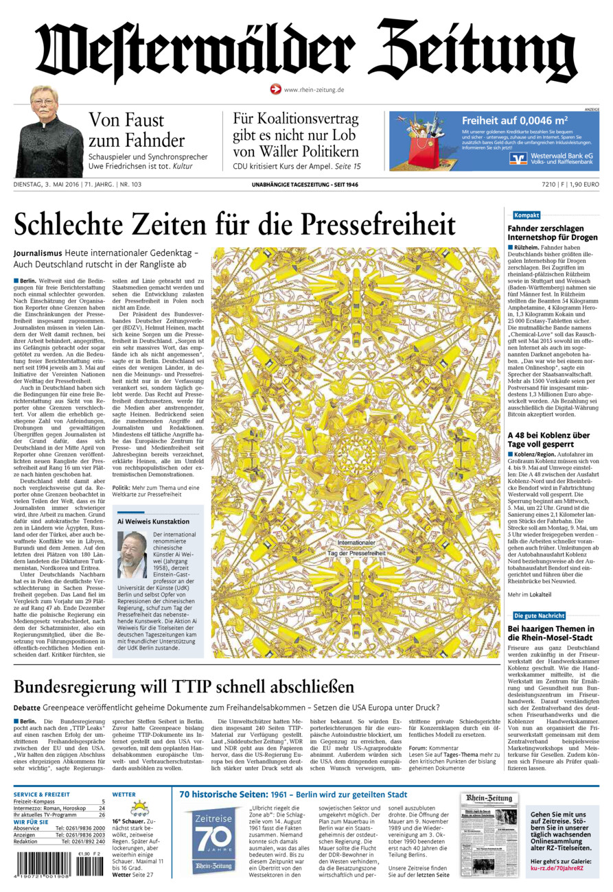 Westerwälder Zeitung vom Dienstag, 03.05.2016