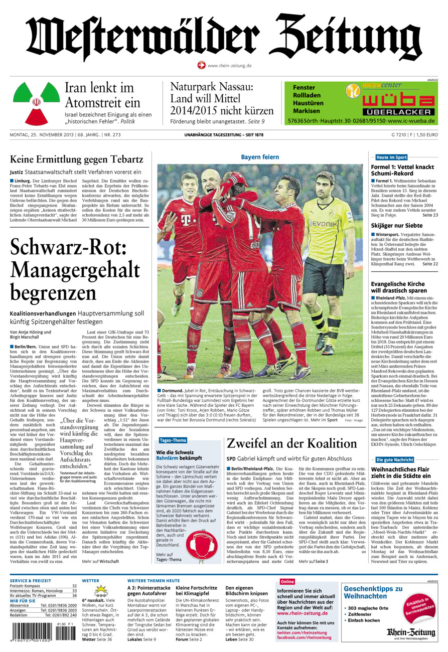 Westerwälder Zeitung vom Montag, 25.11.2013