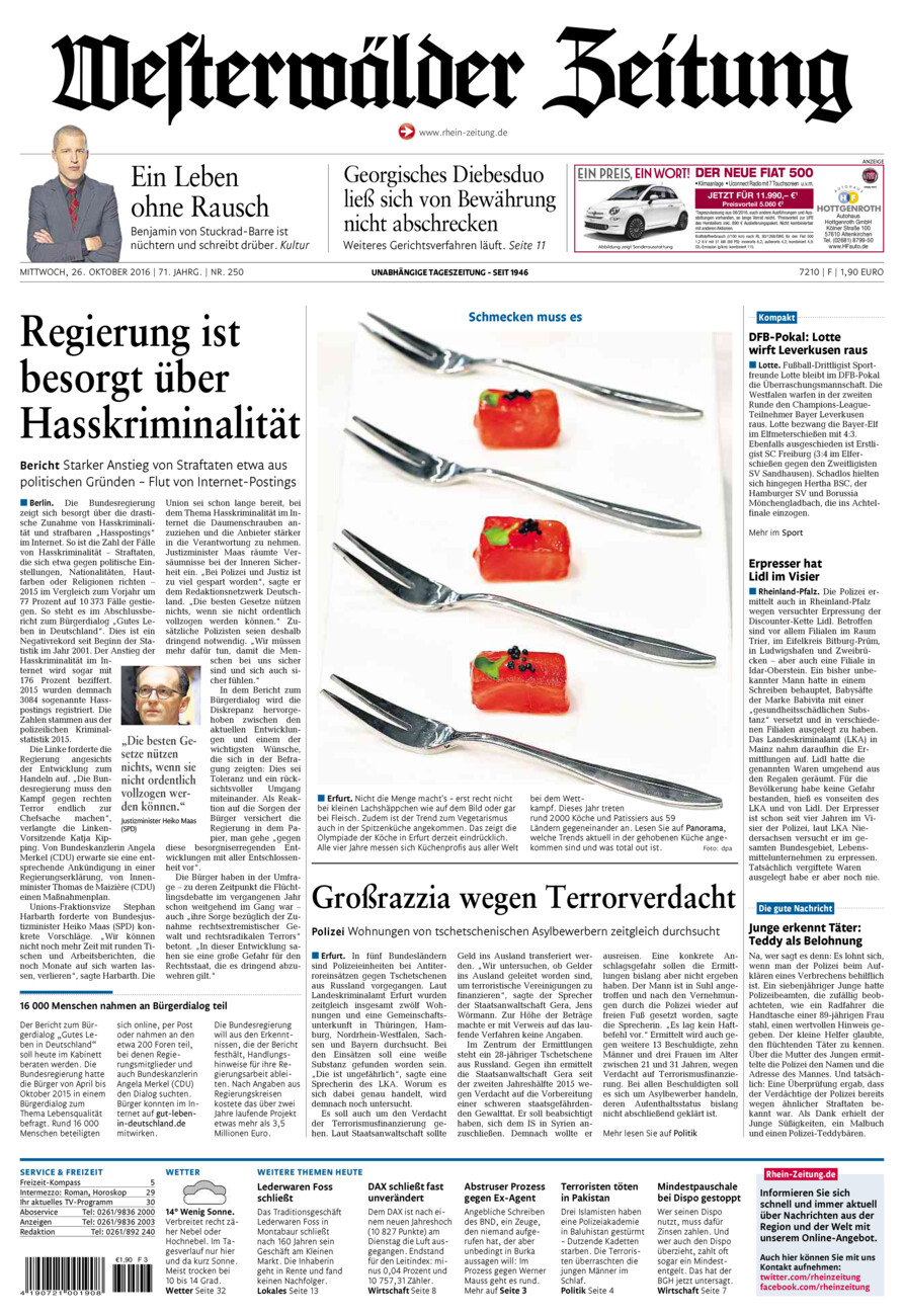 Westerwälder Zeitung vom Mittwoch, 26.10.2016