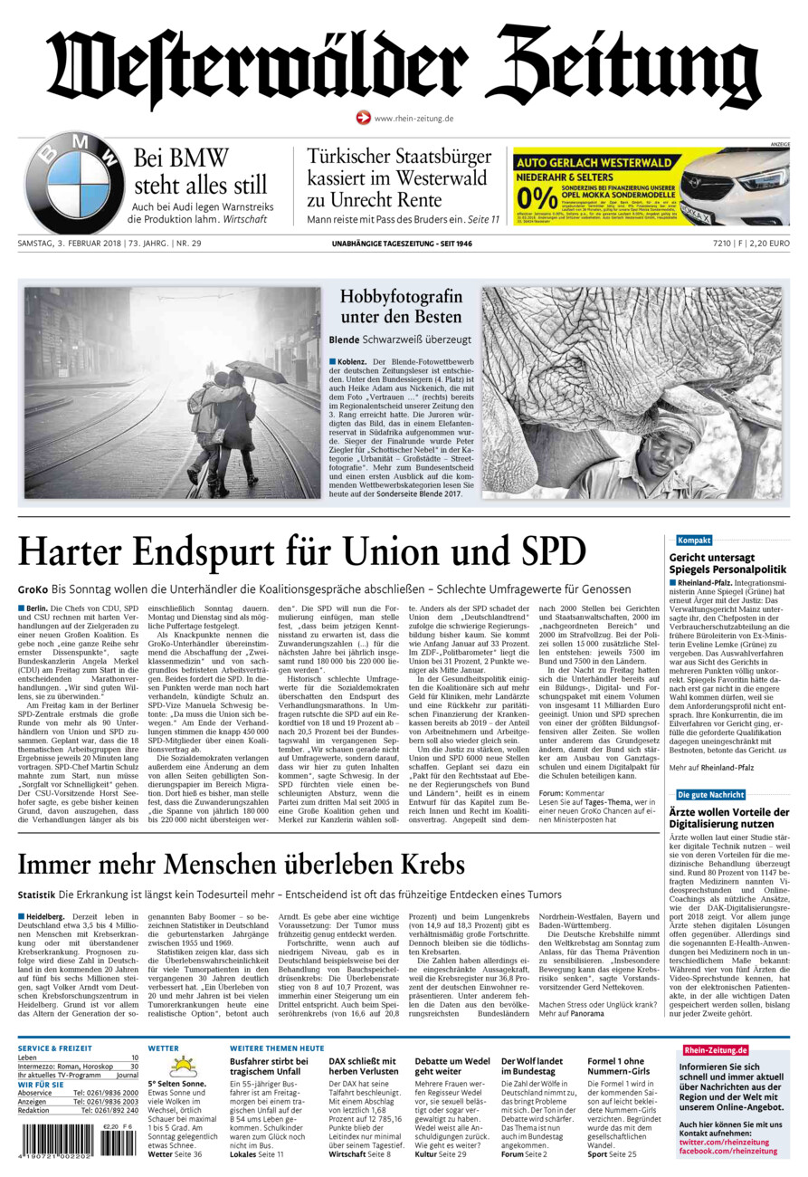 Westerwälder Zeitung vom Samstag, 03.02.2018