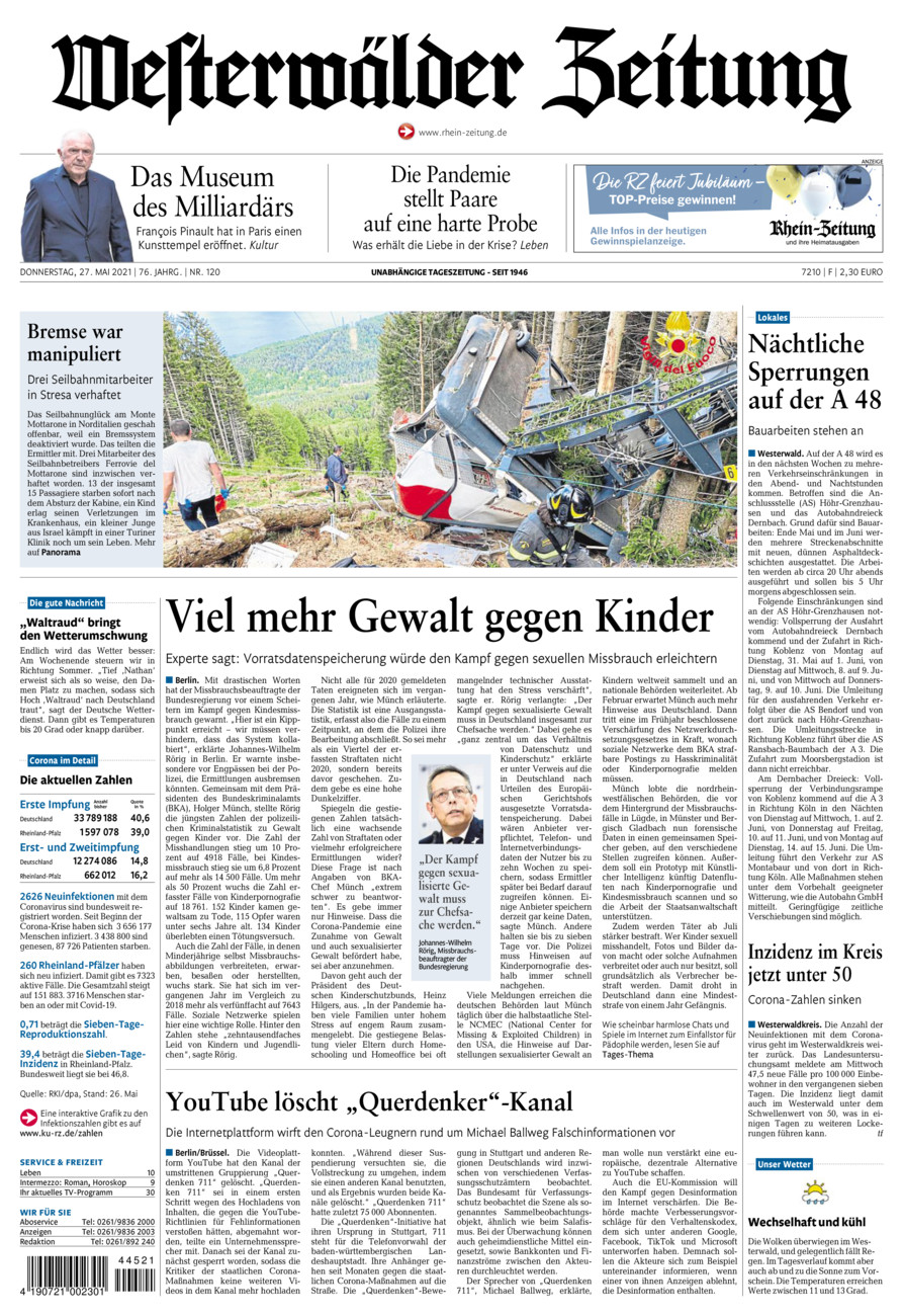 Westerwälder Zeitung vom Donnerstag, 27.05.2021