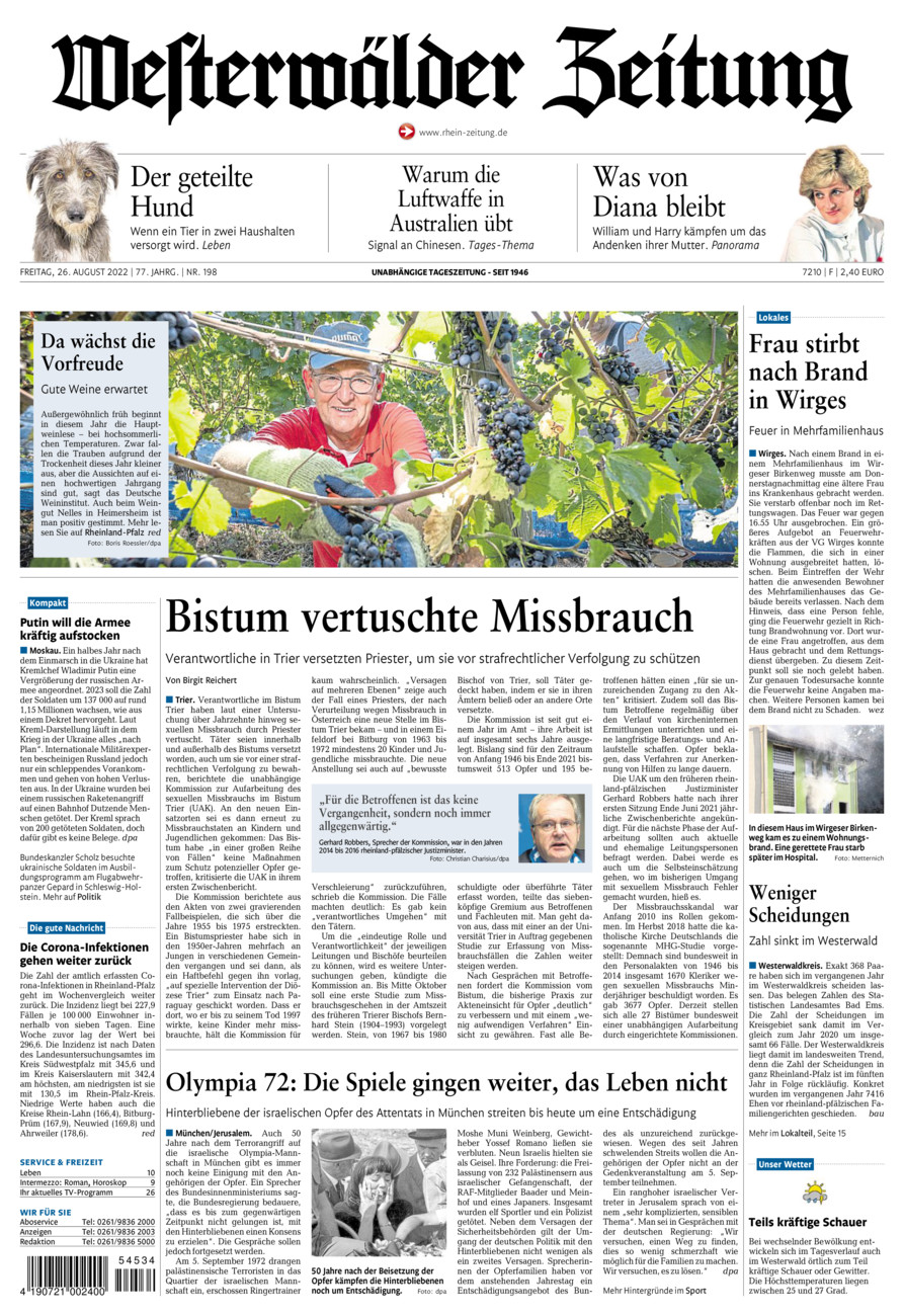 Westerwälder Zeitung vom Freitag, 26.08.2022