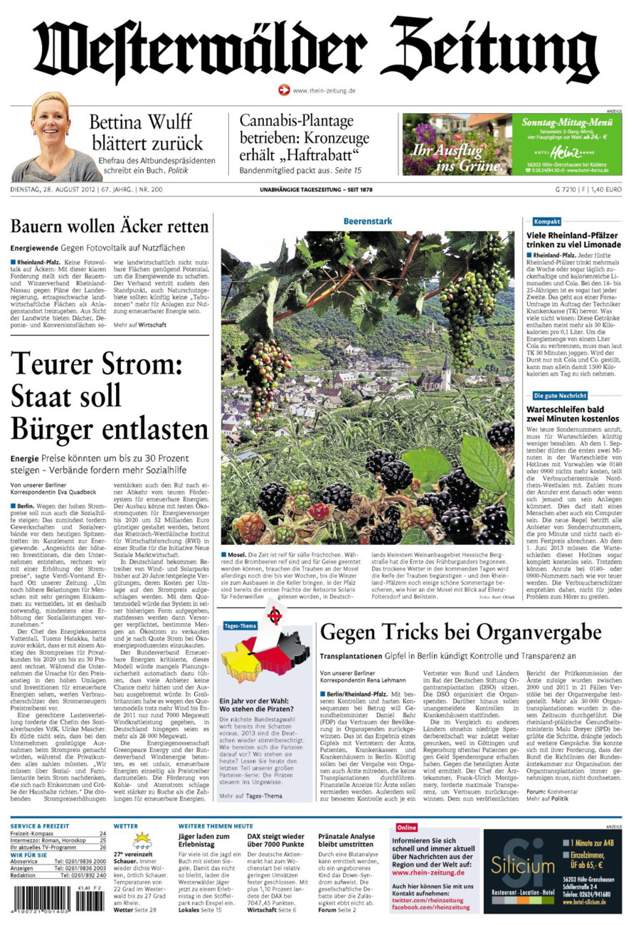 Westerwälder Zeitung vom Dienstag, 28.08.2012