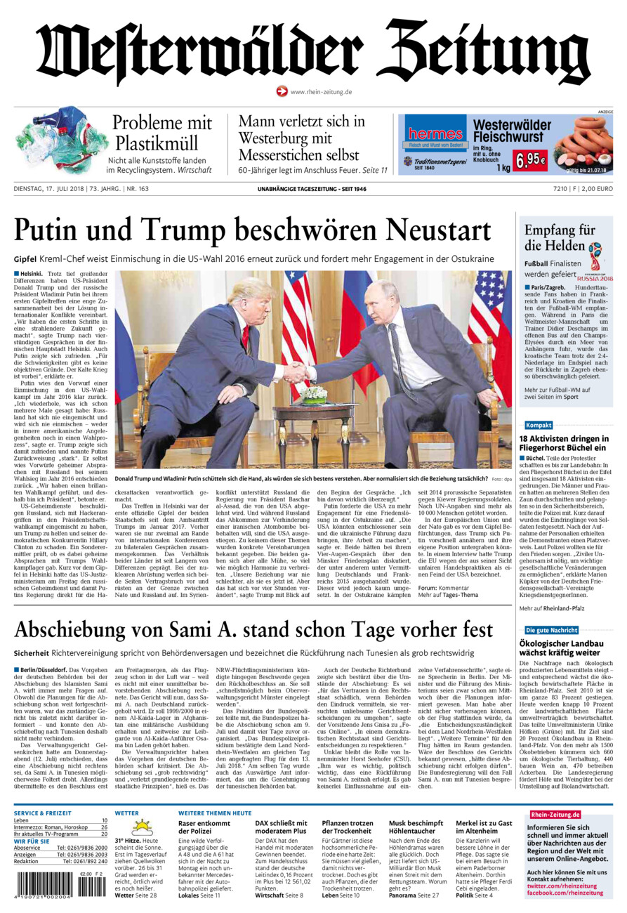 Westerwälder Zeitung vom Dienstag, 17.07.2018