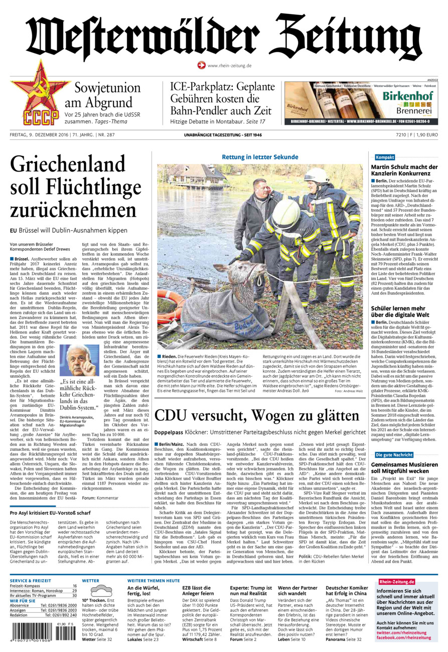 Westerwälder Zeitung vom Freitag, 09.12.2016