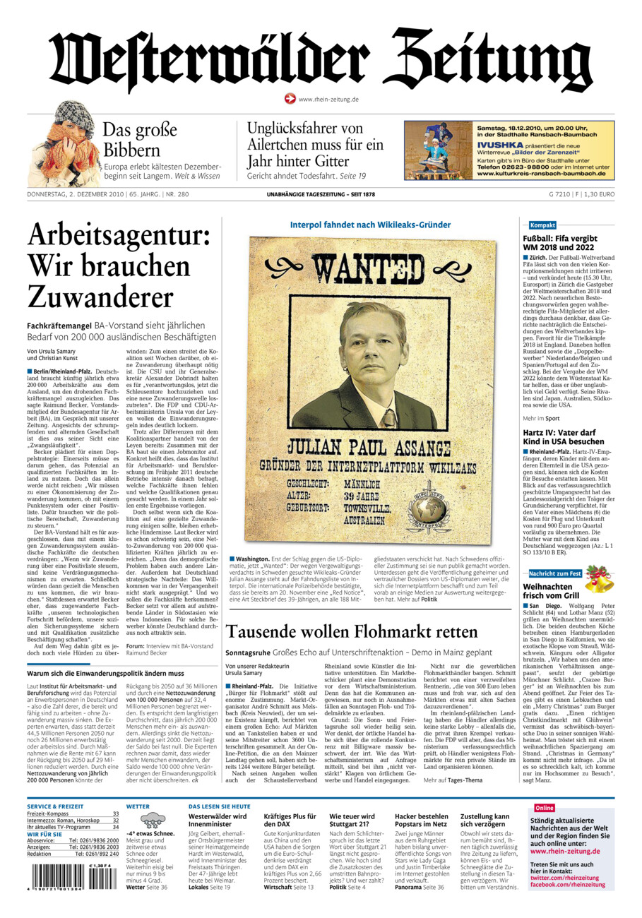 Westerwälder Zeitung vom Donnerstag, 02.12.2010