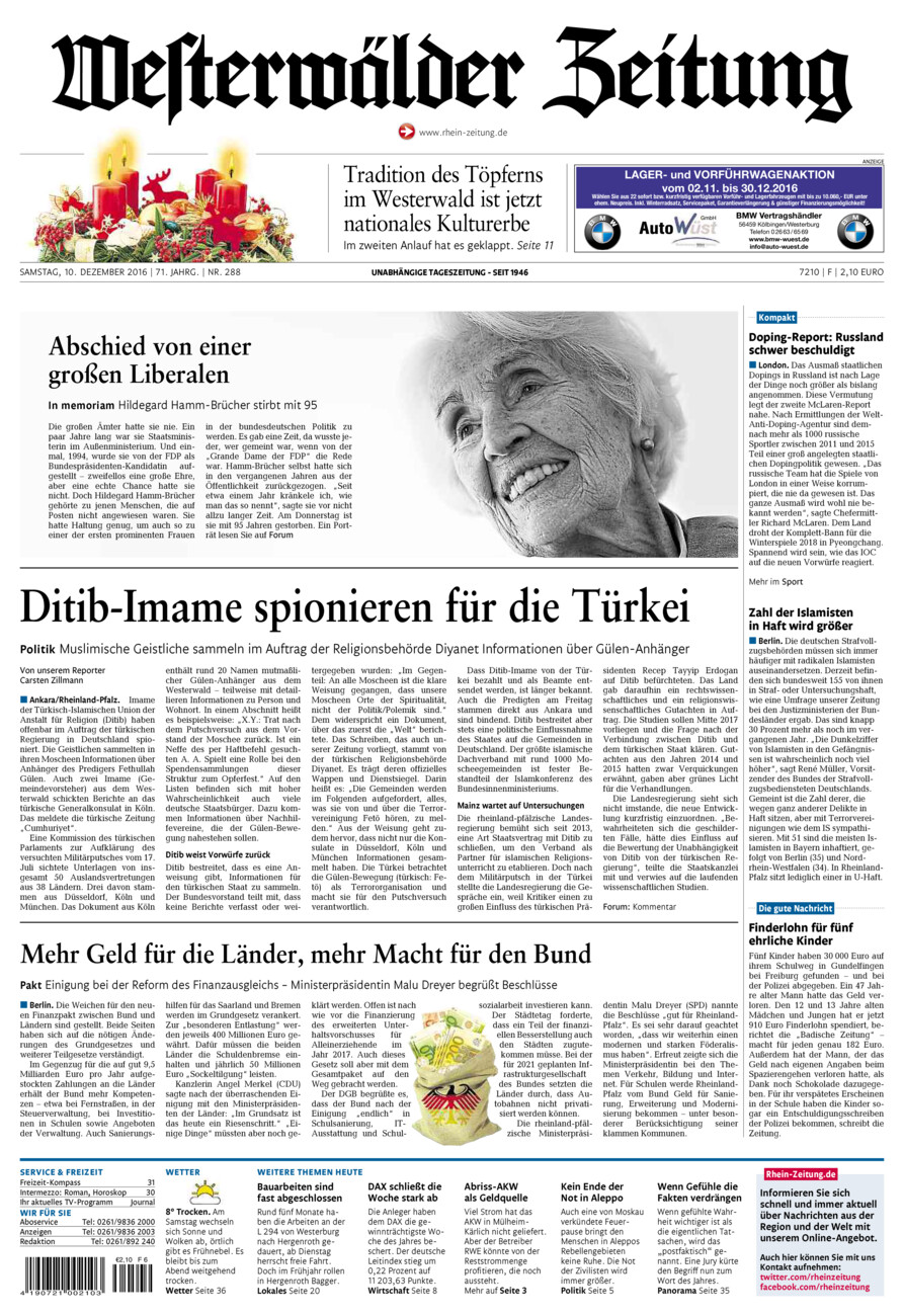 Westerwälder Zeitung vom Samstag, 10.12.2016