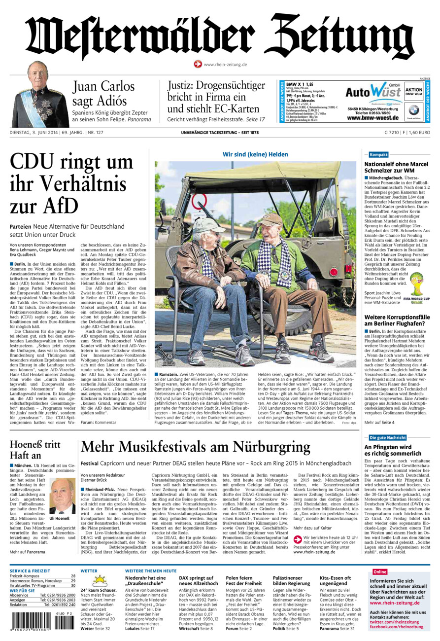 Westerwälder Zeitung vom Dienstag, 03.06.2014
